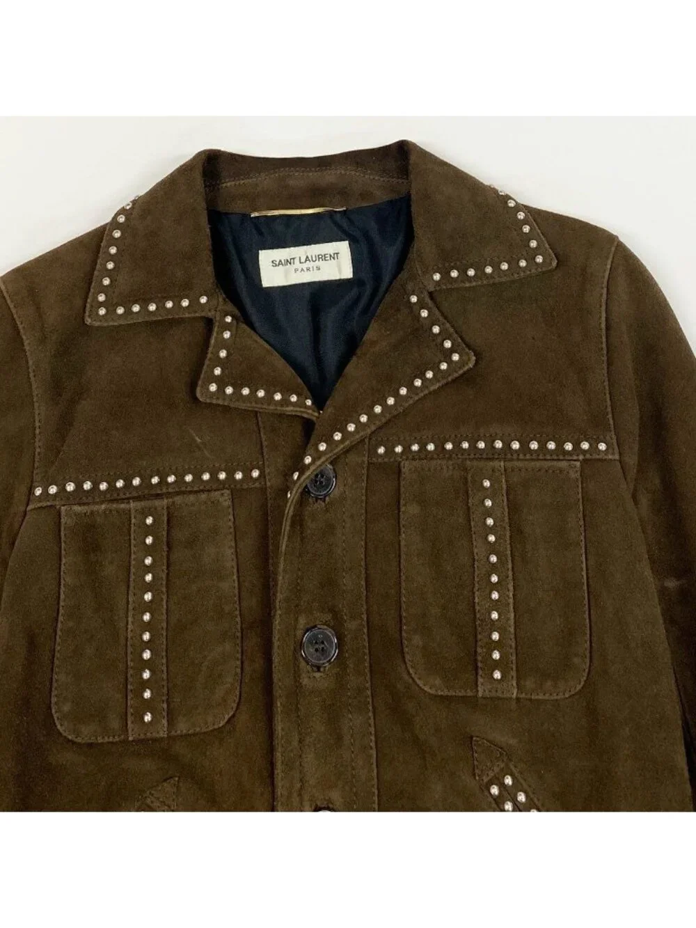 Saint Laurent Ab9 Studded Jacket Western 34 Brown Goat Leather